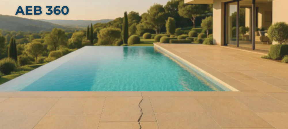 un expert en bâtiment d'AEB 360 a découvert une fissure sur une terrasse d'une piscine à Lyon