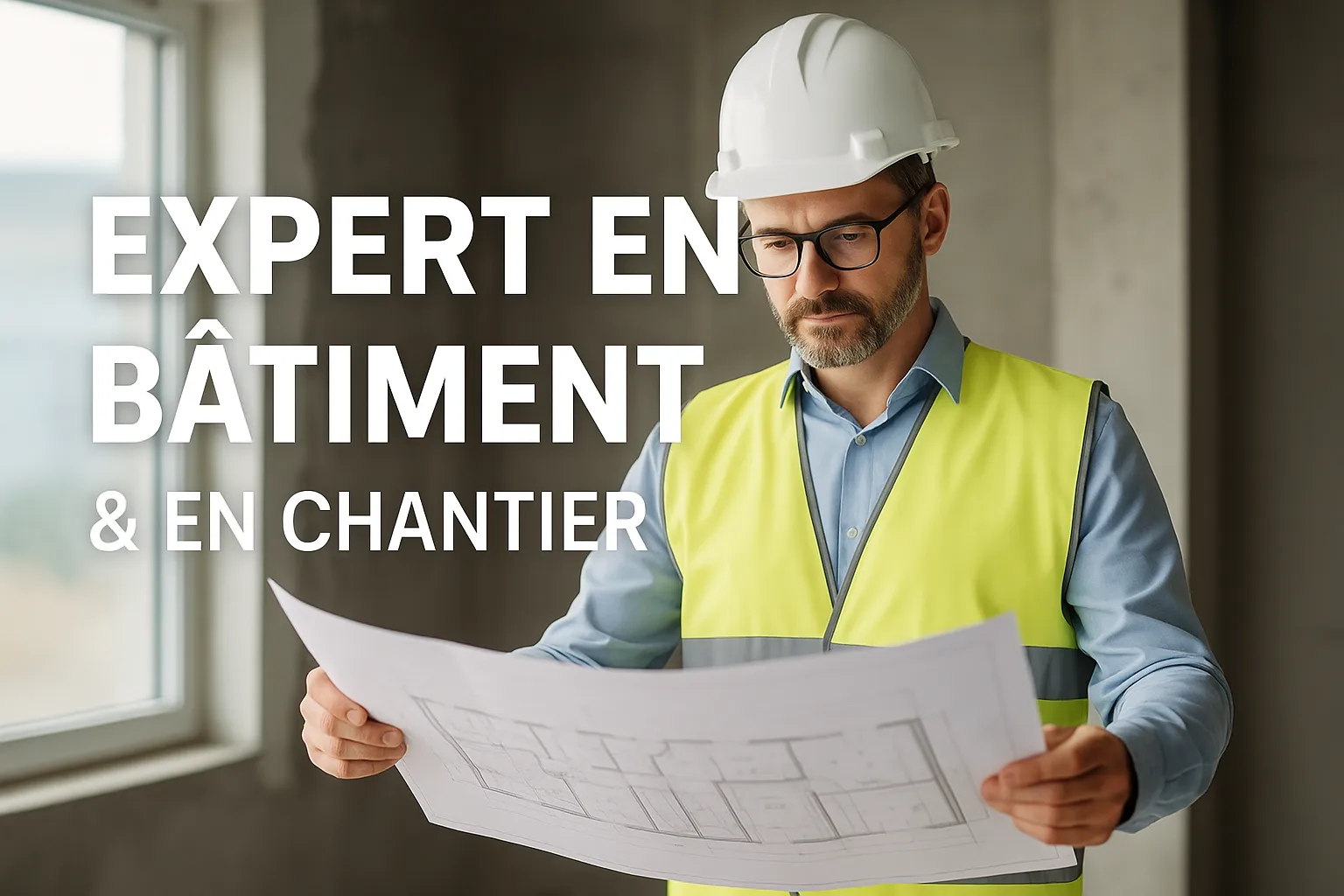 Expert en bâtiment AEB 360 analysant un plan technique à Villefranche sur Saône.